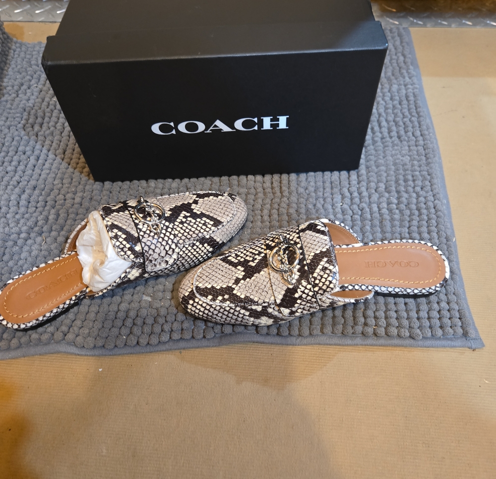 COACH Black & White Snake-Print Scotty PTE SLIDE